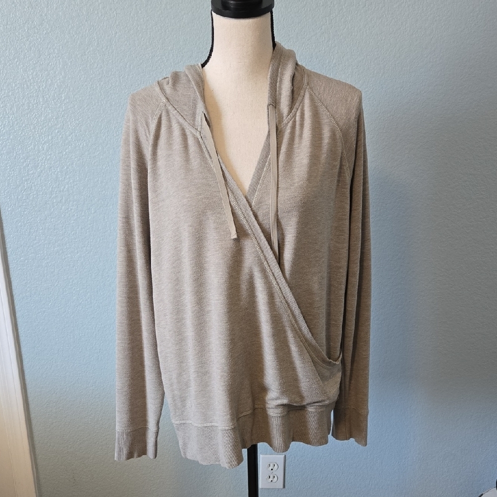 RALPH LAUREN Wrap Hoodie Soft Long Sleeve Sweatshirt Tan Sz Large Fall Walking